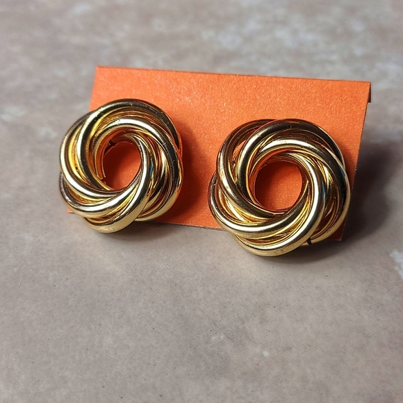 Elegant Gold-Tone Twisted Earrings VTG style - Picture 3 of 7
